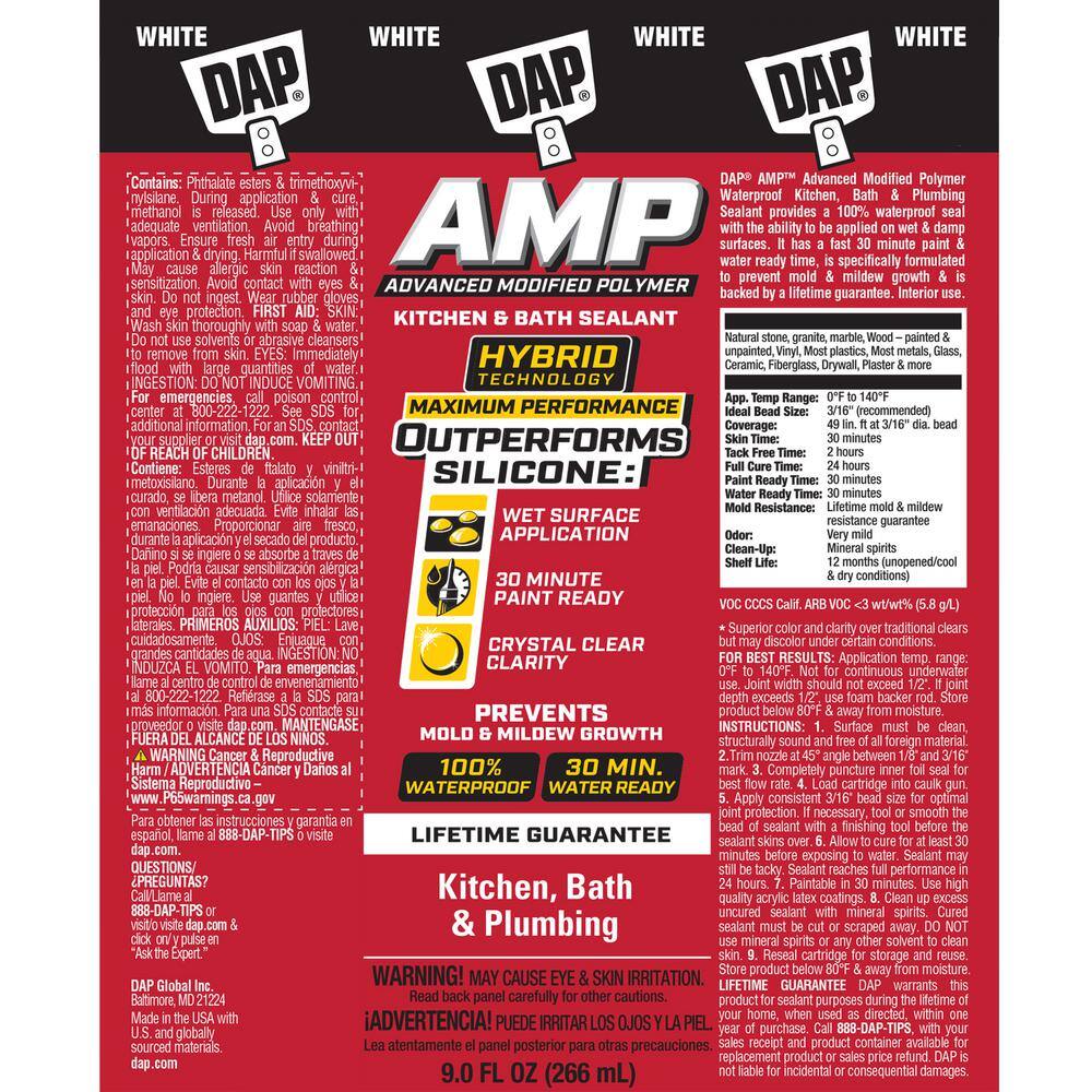 DAP AMP Advanced Modified Polymer 9 oz. White Kitchen and Bath Sealant 00762