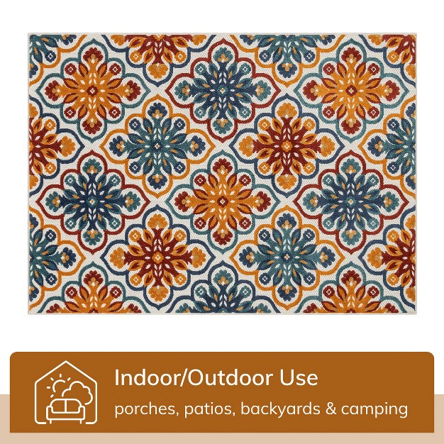 Well Woven Bodrum Indoor Outdoorfloral Panel High Traffic Modern Traditional Carpet Ivory Area Rug