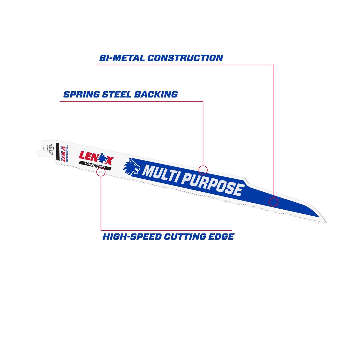 LENOX MULTIWOLF 12 in. Bi-Metal WAVE EDGE Reciprocating Saw Blade 10/14 TPI 1 pk
