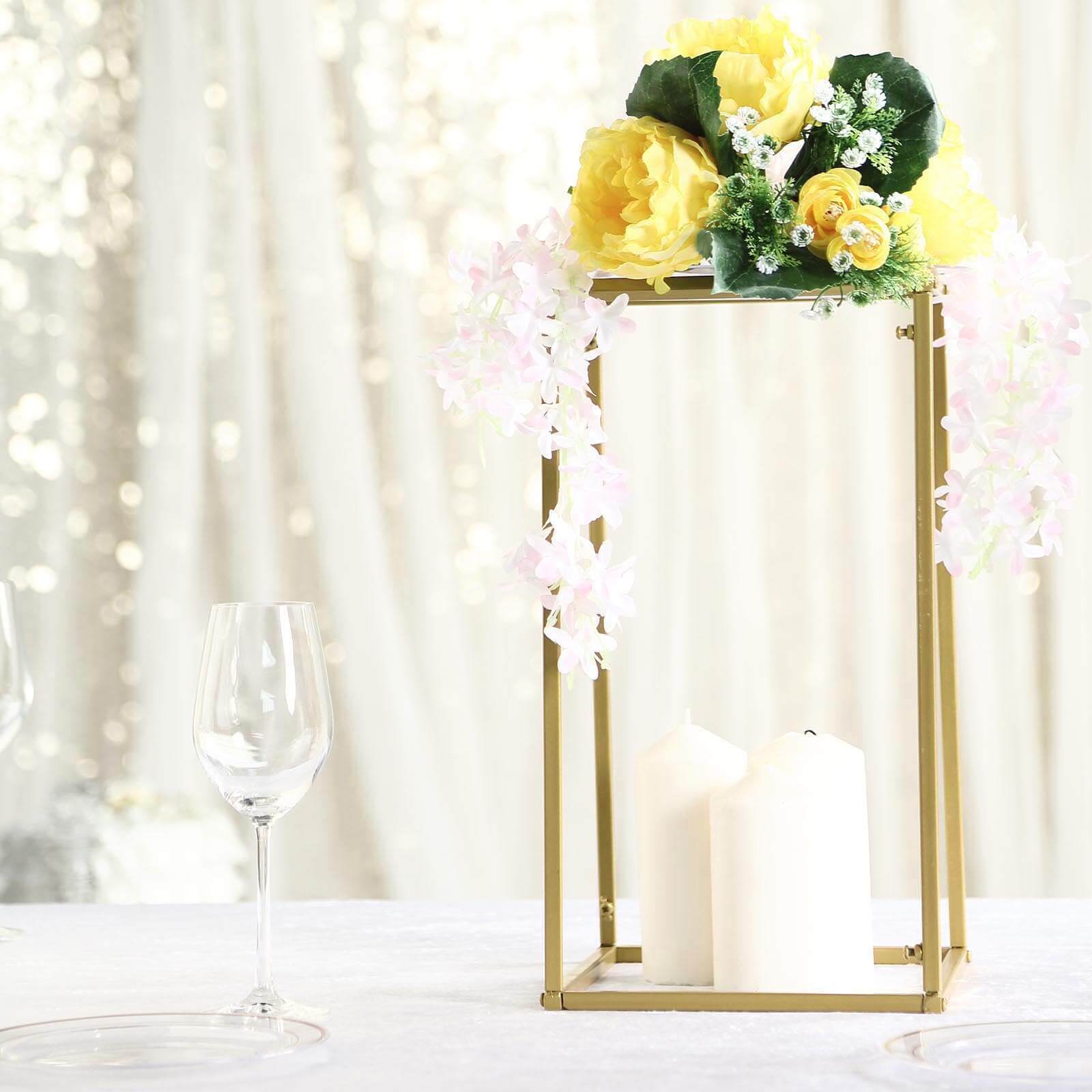 2 Pack Rectangular Gold Metal Wedding Flower Stand, Geometric Column Frame Centerpiece 16