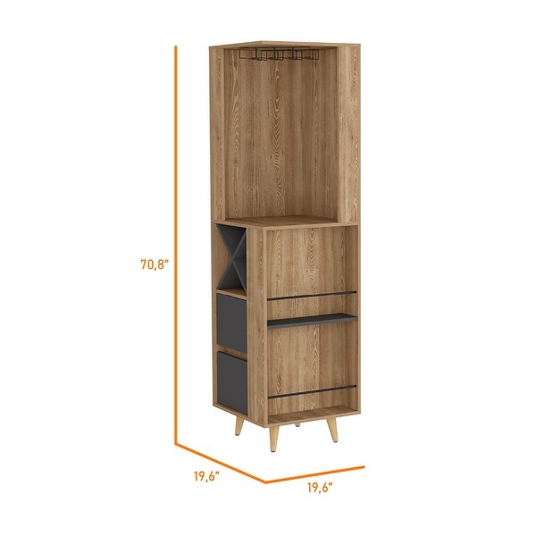 Ziton Corner Bar Cabinet with 3 External Shelves， 2 Drawers， Glass Rack， 4 Wine Compartments and 4 Legs - N/A