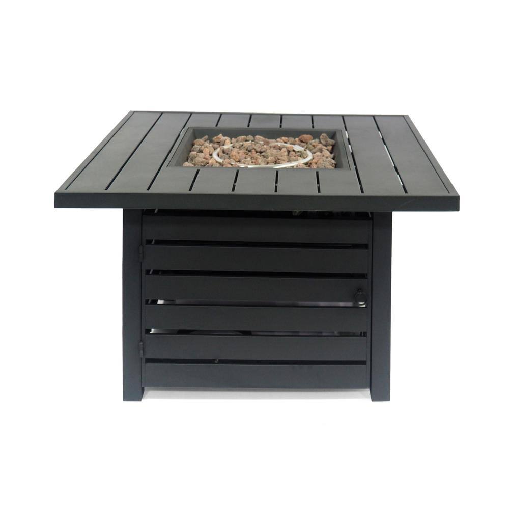 Noble House Rene 39.25 in. W x 24 in. H Outdoor Iron Gas Burning Matte Black Square Fire Pit 69668