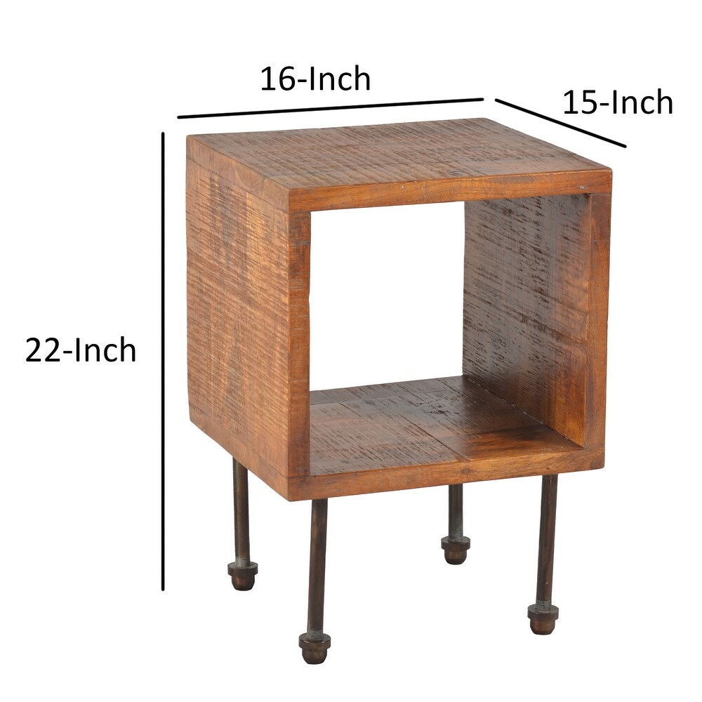 22 inch Industrial Cube Storage Cabinet Wood made Rough Texture Bedside Table Design Sense Hollow Cabinet Commemorative Table