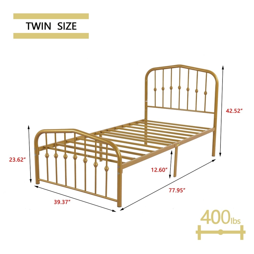 Goutwel Metal Platform Bed Frame with Vintage Headboard