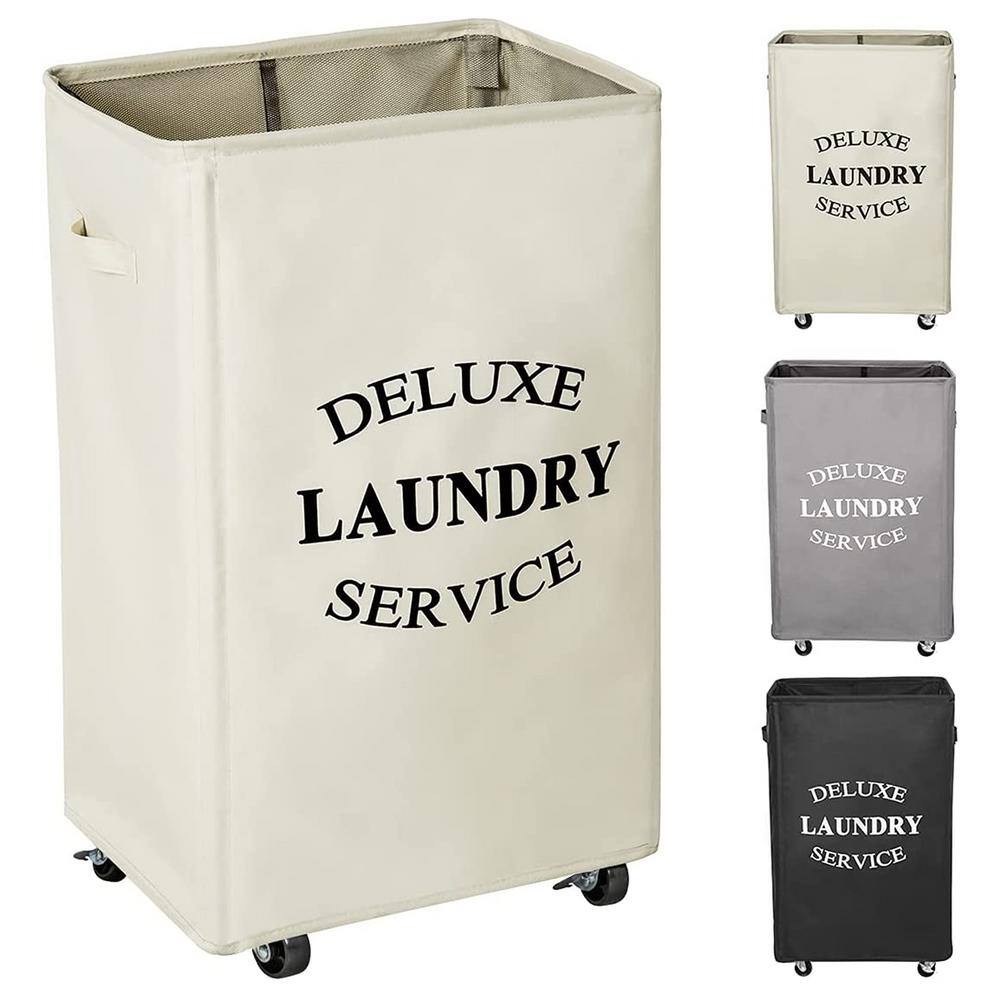 90L Fabric Laundry Basket Hamper with Beige Wheels hamper-148