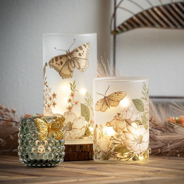 Glass Butterfly Votive Holders Set Of 2 Multicolor