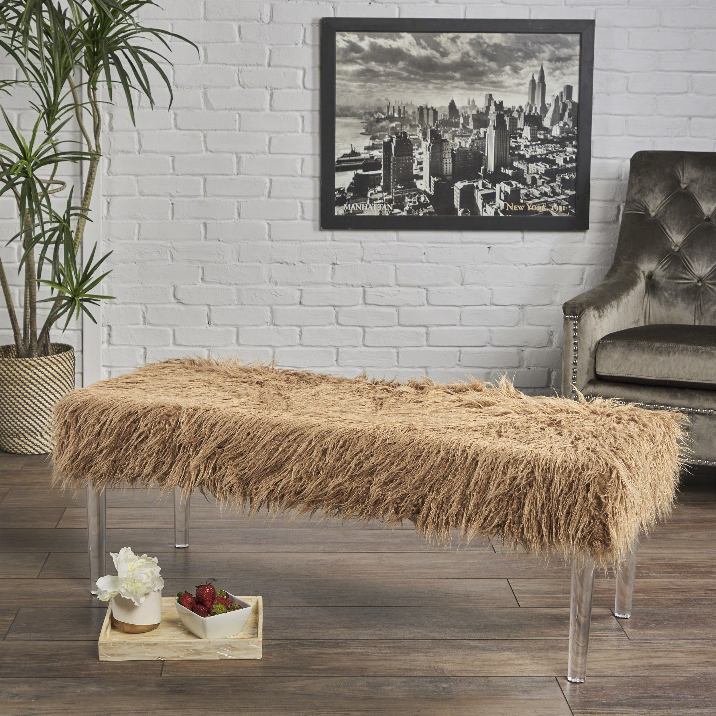 Klamma Glam Faux Fur Short and Straight Furry Ottoman