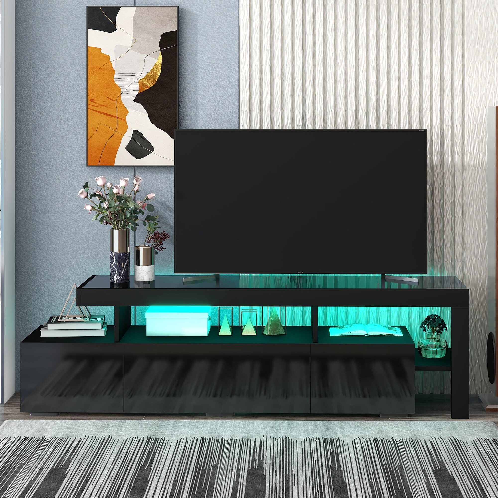 Modern TV Cabinet TV Stand w/LED Lights Up to 70 inch TV-High Gloss