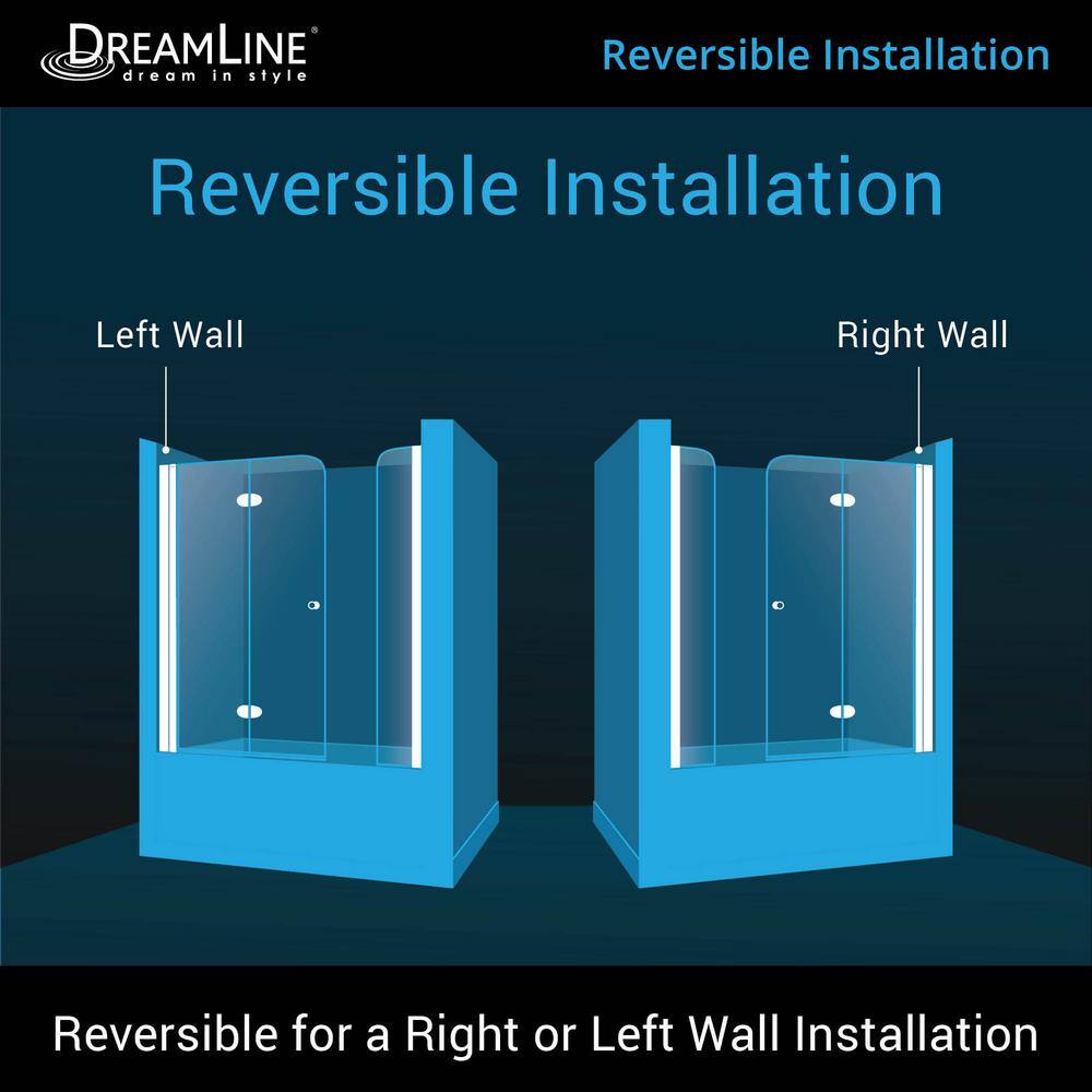 DreamLine Aqua Fold 56 in. to 60 in. x 58 in. Semi-Frameless Hinged Tub Door with Extender in Chrome SHDR-3636580-EX-01