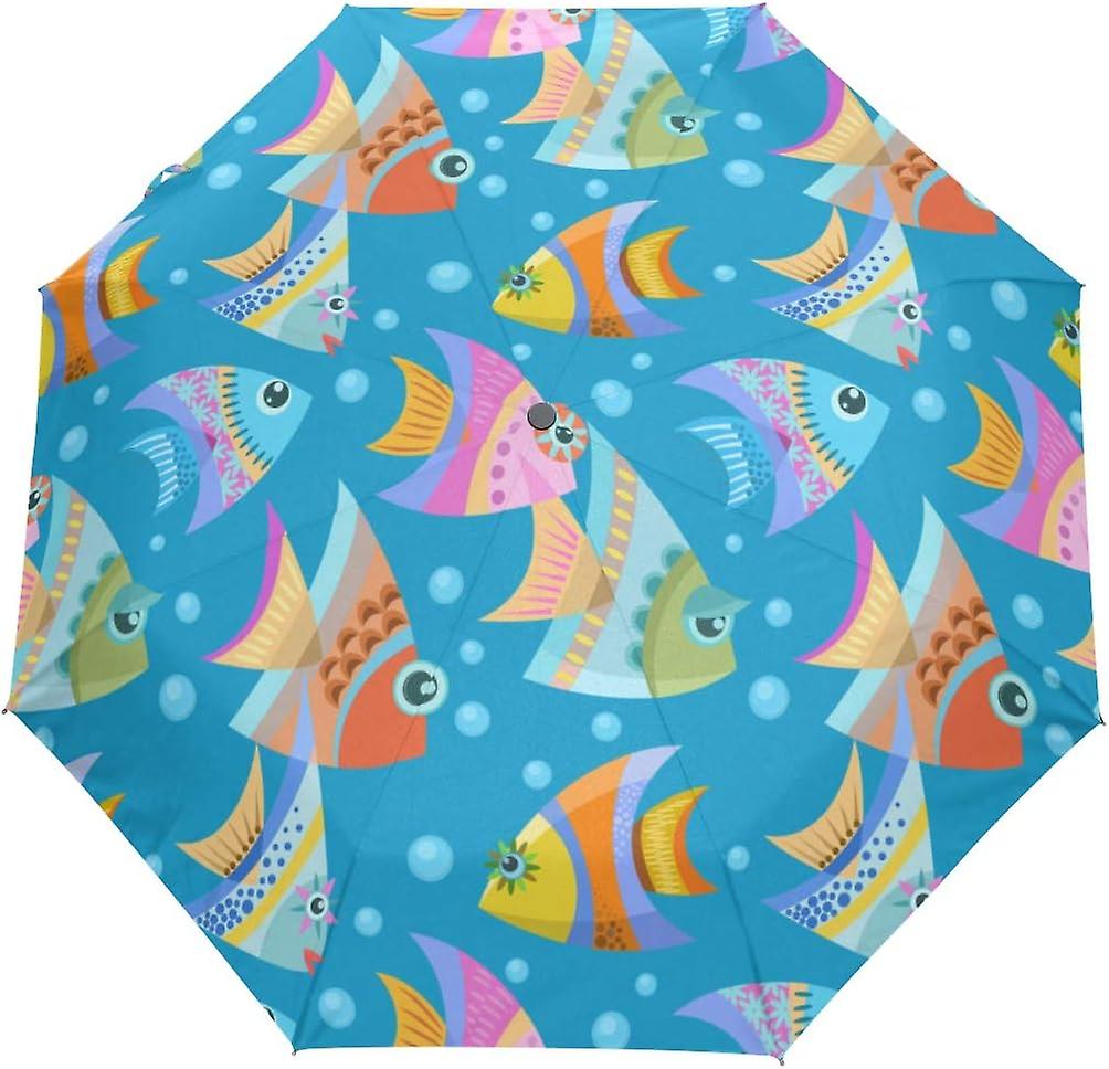 Travel Umbrella Automatic Windproof Foldable Umbrella Fish Graphic Pattern