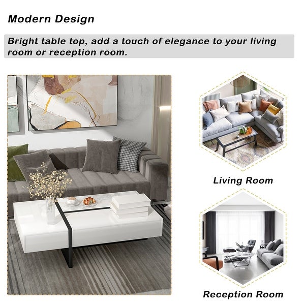 Rectangle Design Living Room Furniture， Modern High Gloss Surface Cocktail Table， Center Table for Sofa or Upholstered Chairs