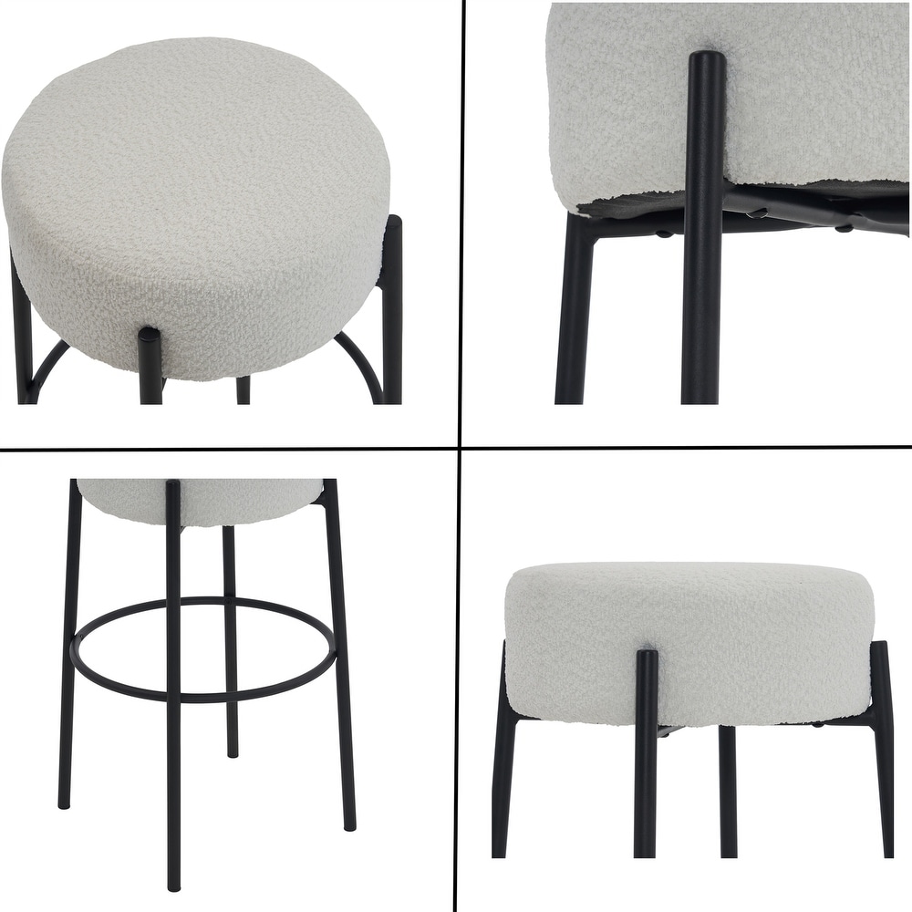 Set of 2 Round Contemporary Upholstered High Bar Stools