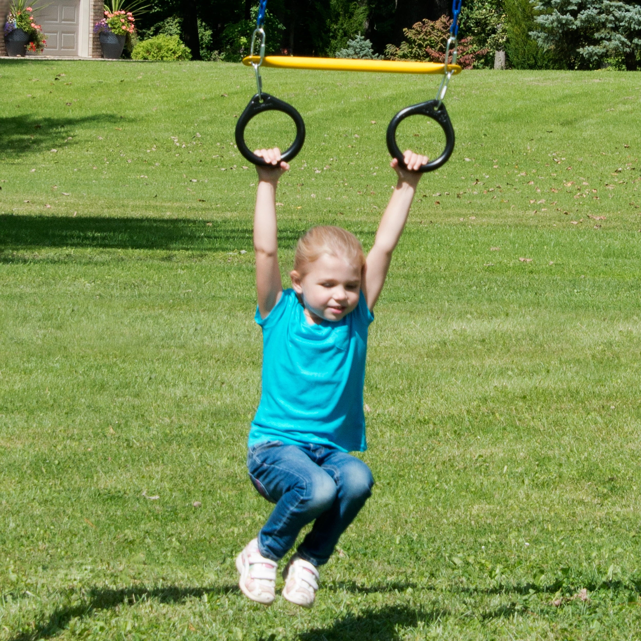 Swing-N-Slide Ring and Trapeze Combo Swing with Pinch-Free Coated Chains