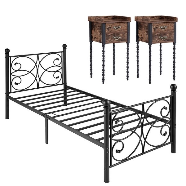 Taomika 3-pieces Bedroom Set with Metal Bed Frame and 2-Drawer Nightstands - - 35937071