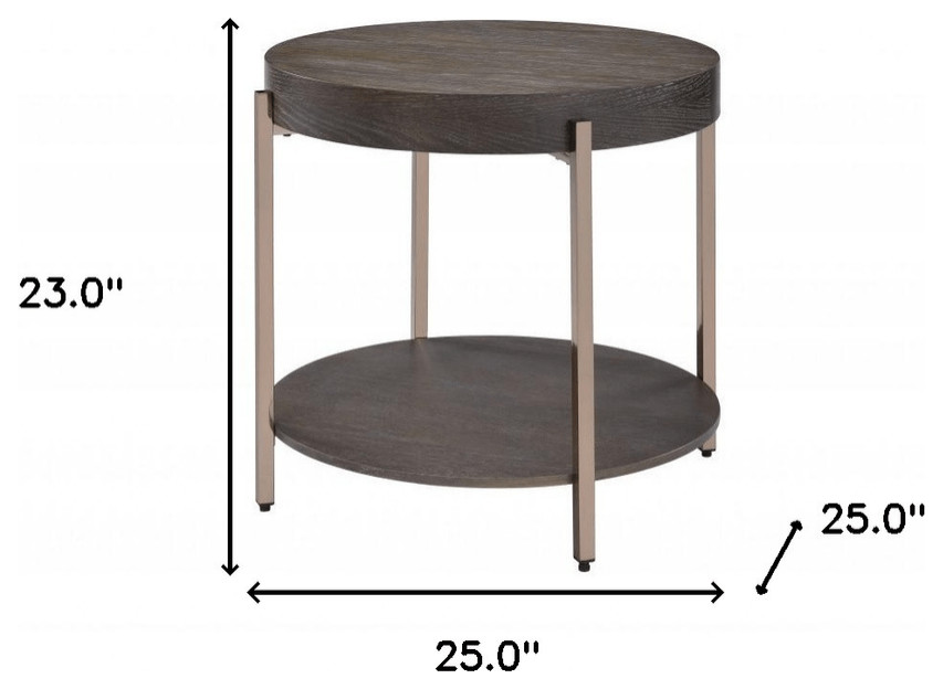 23 quotChampagne Metal And Dark Oak Manufactured Wood Round Two Tier End Table   Contemporary   Side Tables And End Tables   by HomeRoots  Houzz