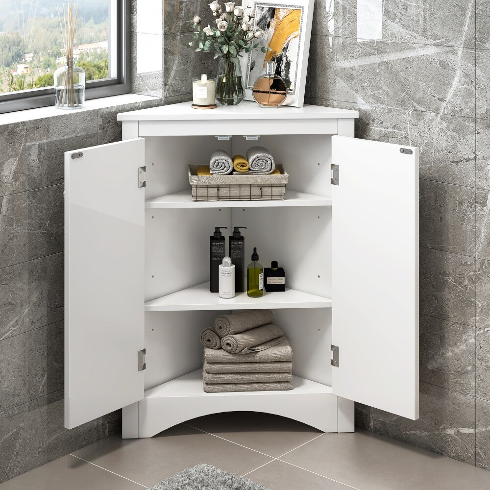 31.5'' Triangle Freestanding Bathroom Storage Cabinet with Adjustable Shelves