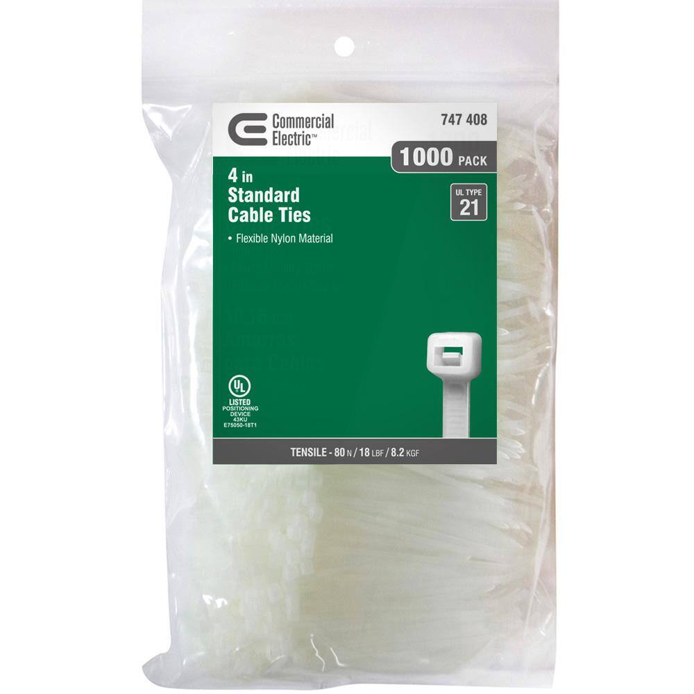 Commercial Electric 4 in. Cable Tie - Natural (1000-Pack) GT-100M