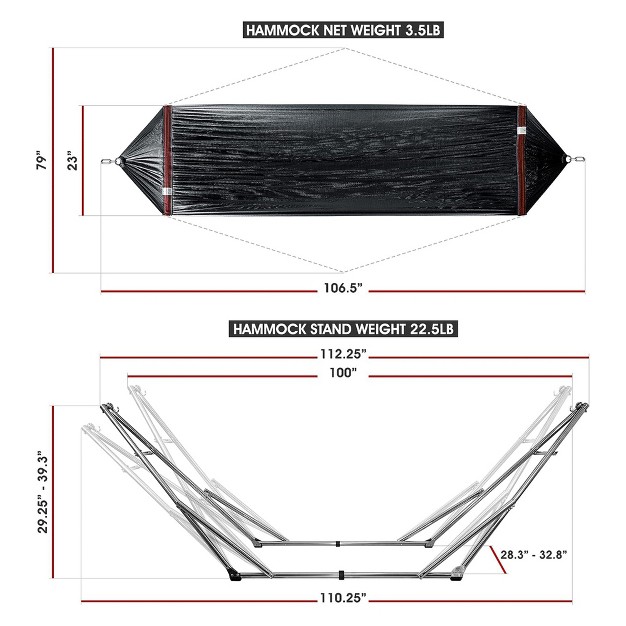 Double Hammock Swing With Adjustable Powder coated Steel Stand And Carry Bag For Indoor Or Outdoor Use Black