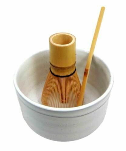 1 Japanese Traditional Tea Ceremony Matcha White Bowl Set With Whisk and Scoop EBR02