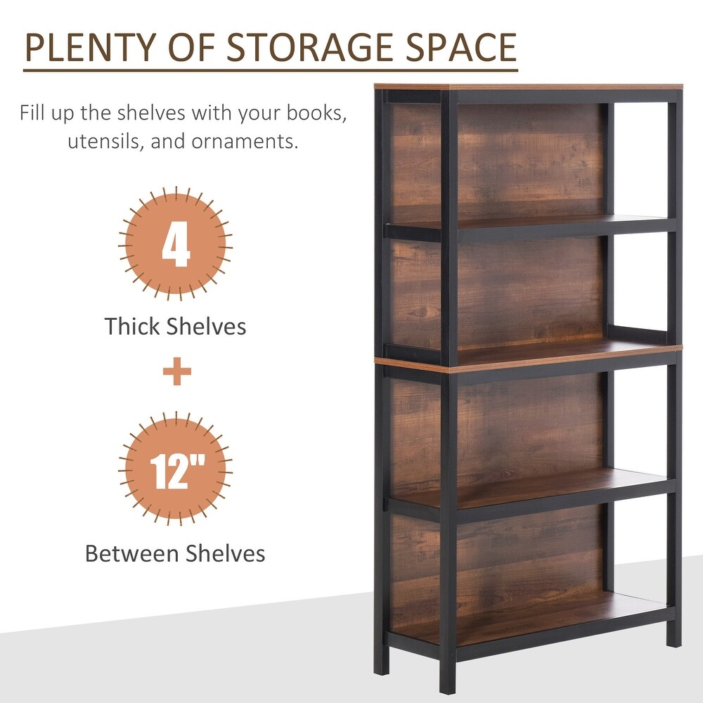 HOMCOM 4 Tier Bookshelf Utility Storage Shelf Organizer with Back Support and Anti Topple Design   11.75*31.5*59.75