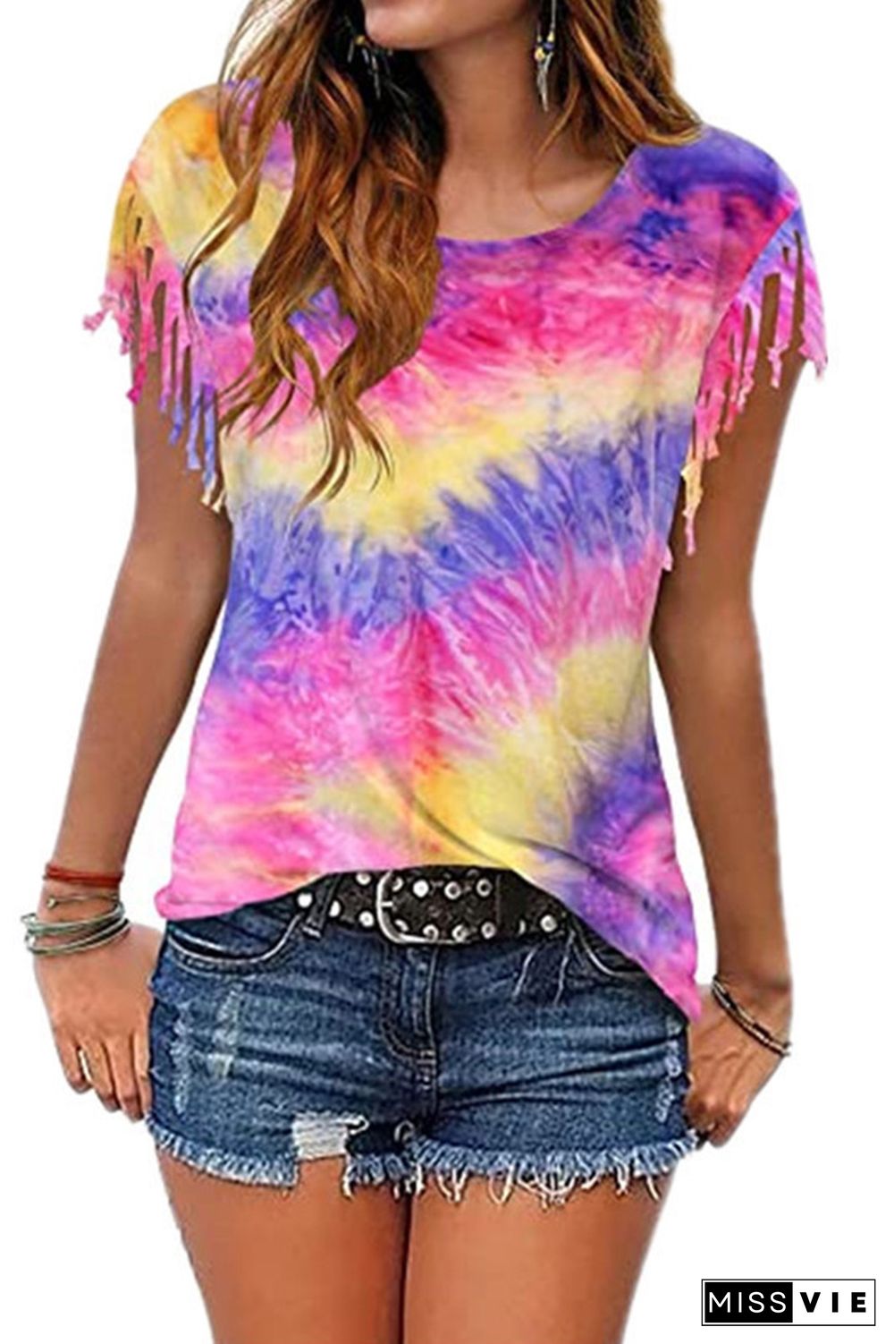 Tie-Dye Print Graphic Tees for Women Wholesale Short Sleeve T shirts Top