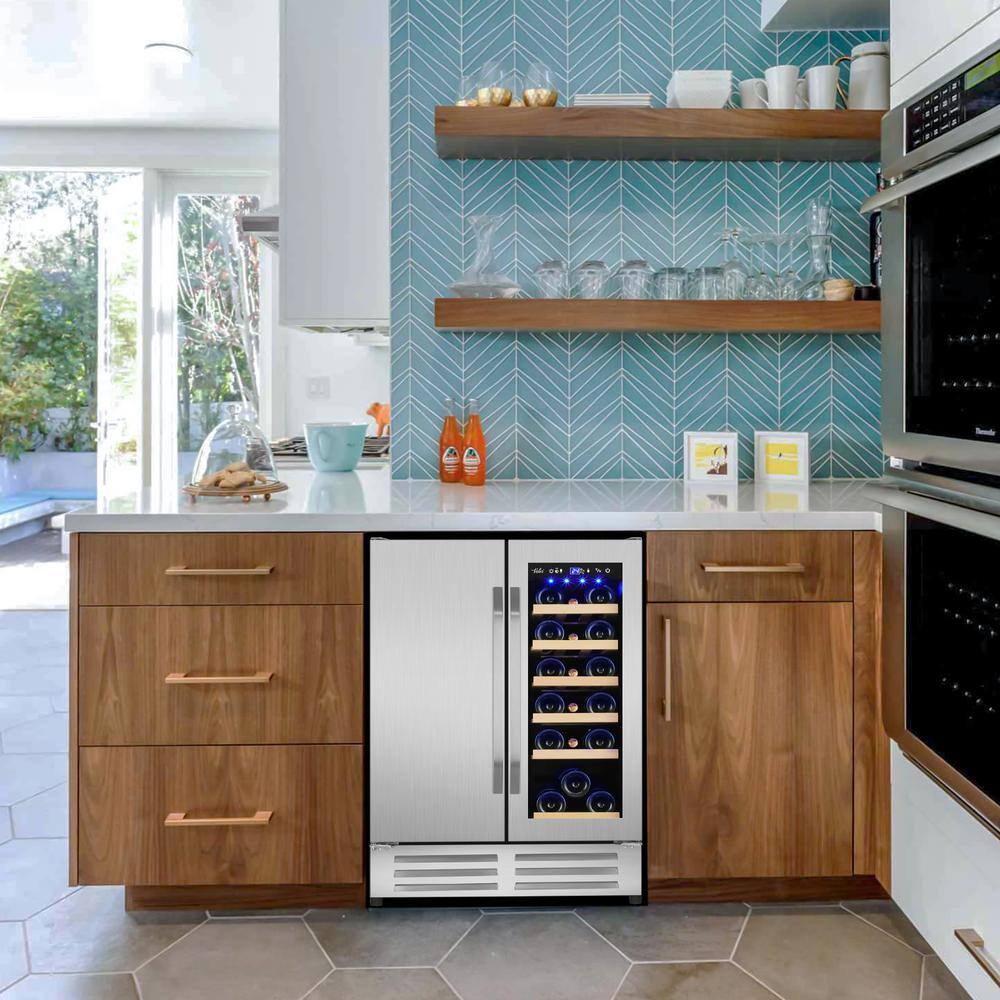 Velivi 24 in.Dual Zone 20-Wine Bottles and 88-Can Built-In and Freestanding with French Door Beverage Cooler in Stainless Steel KMYL120-2HD