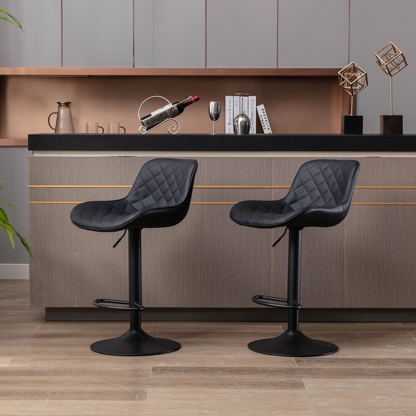 Set of 2 Bar Stools，Black Footrest and Base Swivel Height Adjustable