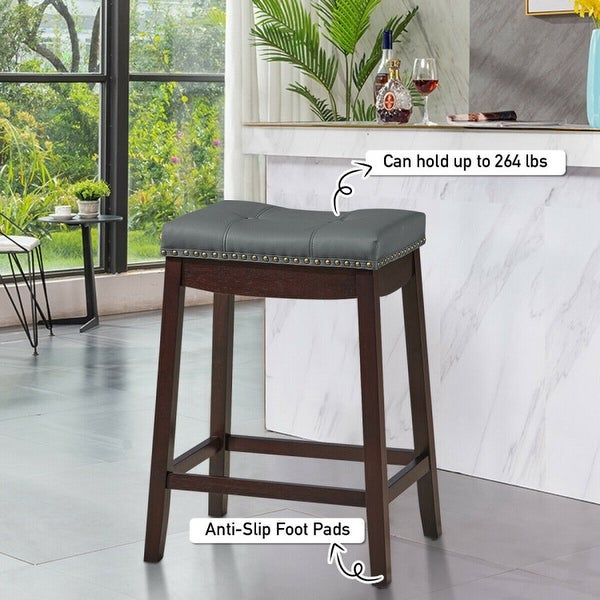 Set of 2 Nailhead Saddle Bar Stools - 19