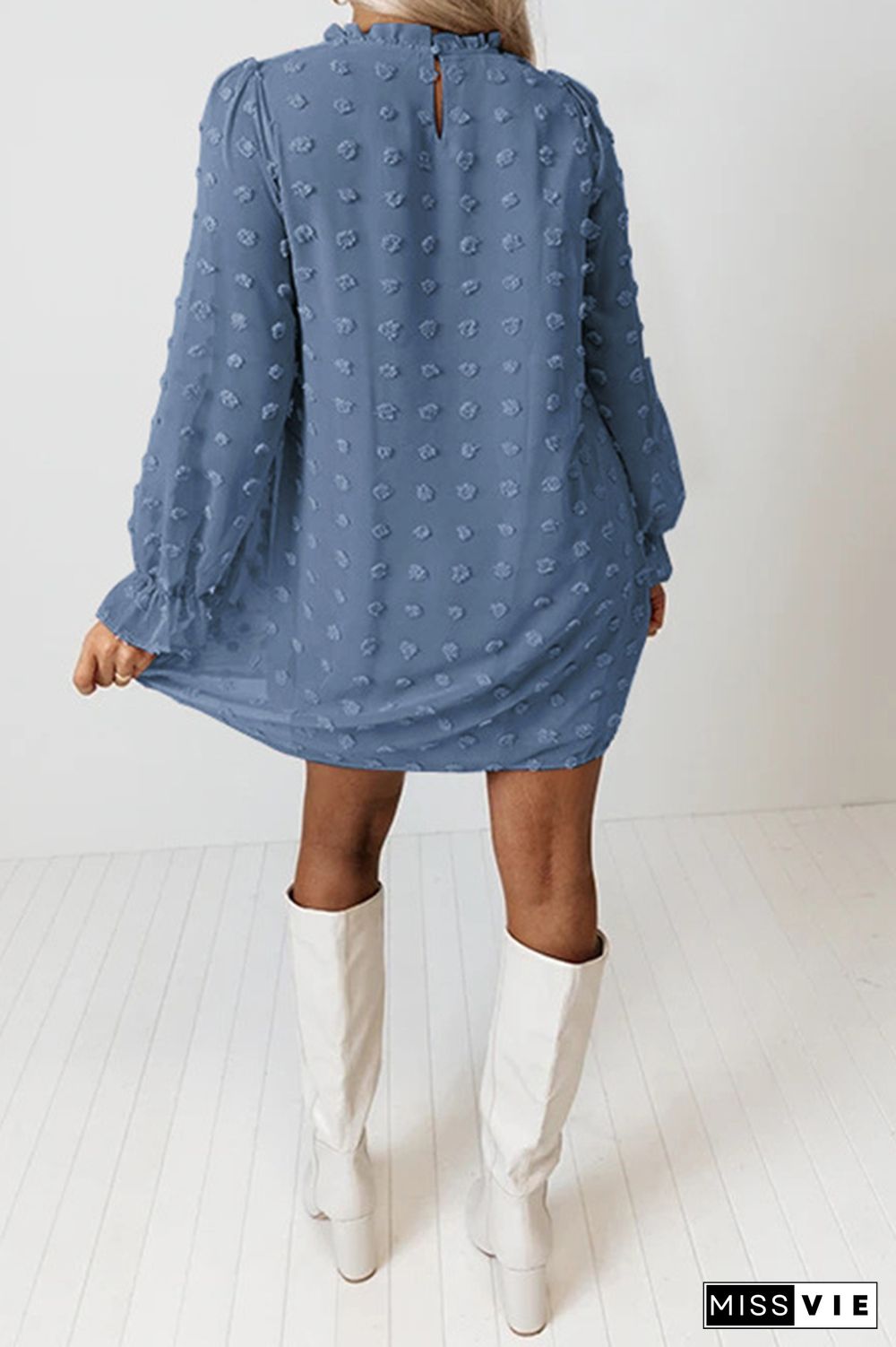 Sweet Chiffon Jacquard Bubble Long Sleeves Mini Dress Wholesale