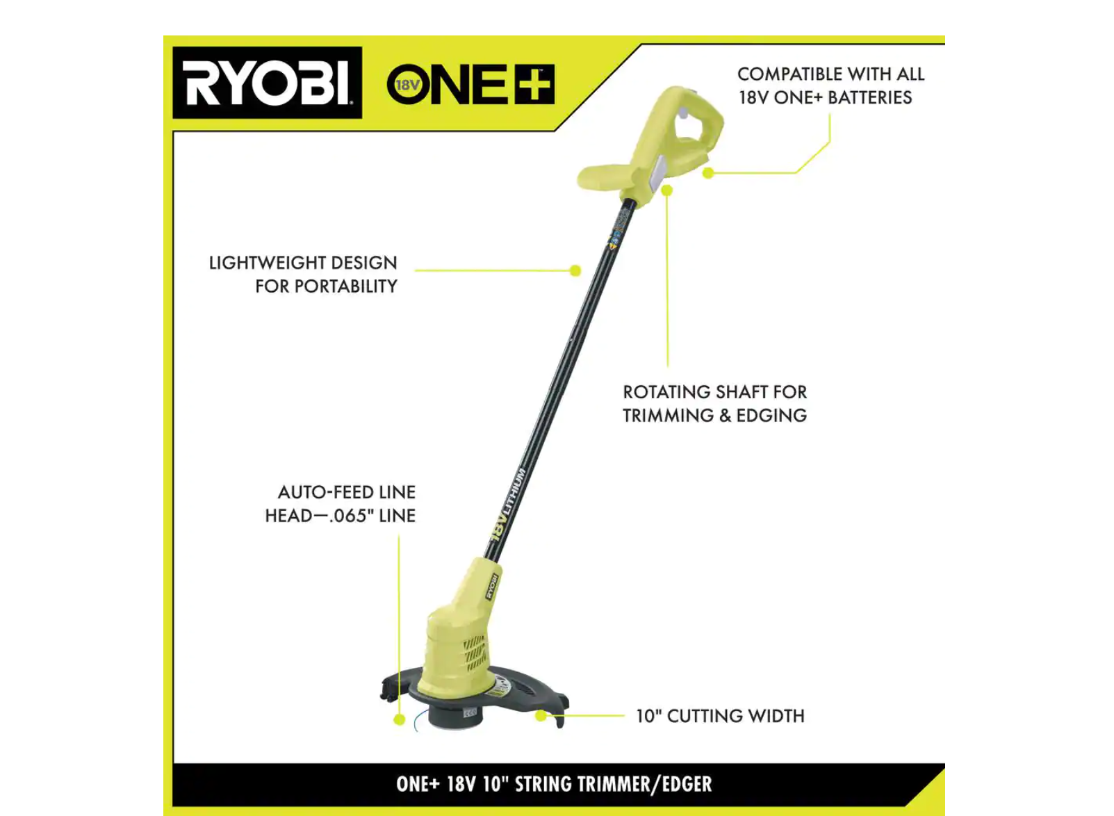 RYOBI P20103BTL ONE+ 18V 10 in. Cordless Battery String Trimmer (Tool Only)