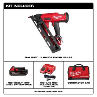 MW M18 FUEL 18-Volt Lithium-Ion Brushless Cordless Gen II 15-Gauge Angled Finish Nailer Kit with 2.0Ah Battery and Charger 2839-21CT