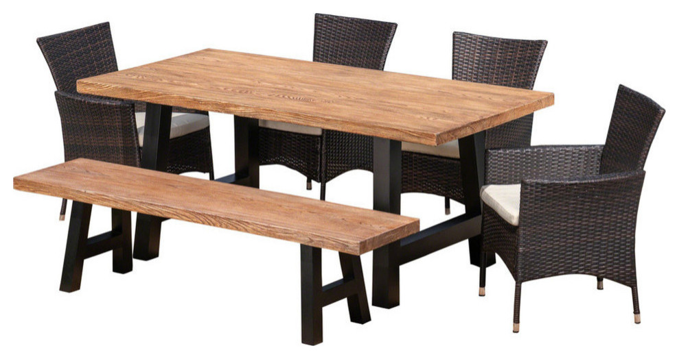 GDF Studio 6 Piece Lisa Outdoor Dining Set With Table and Bench and Cushions   Tropical   Outdoor Dining Sets   by GDFStudio  Houzz