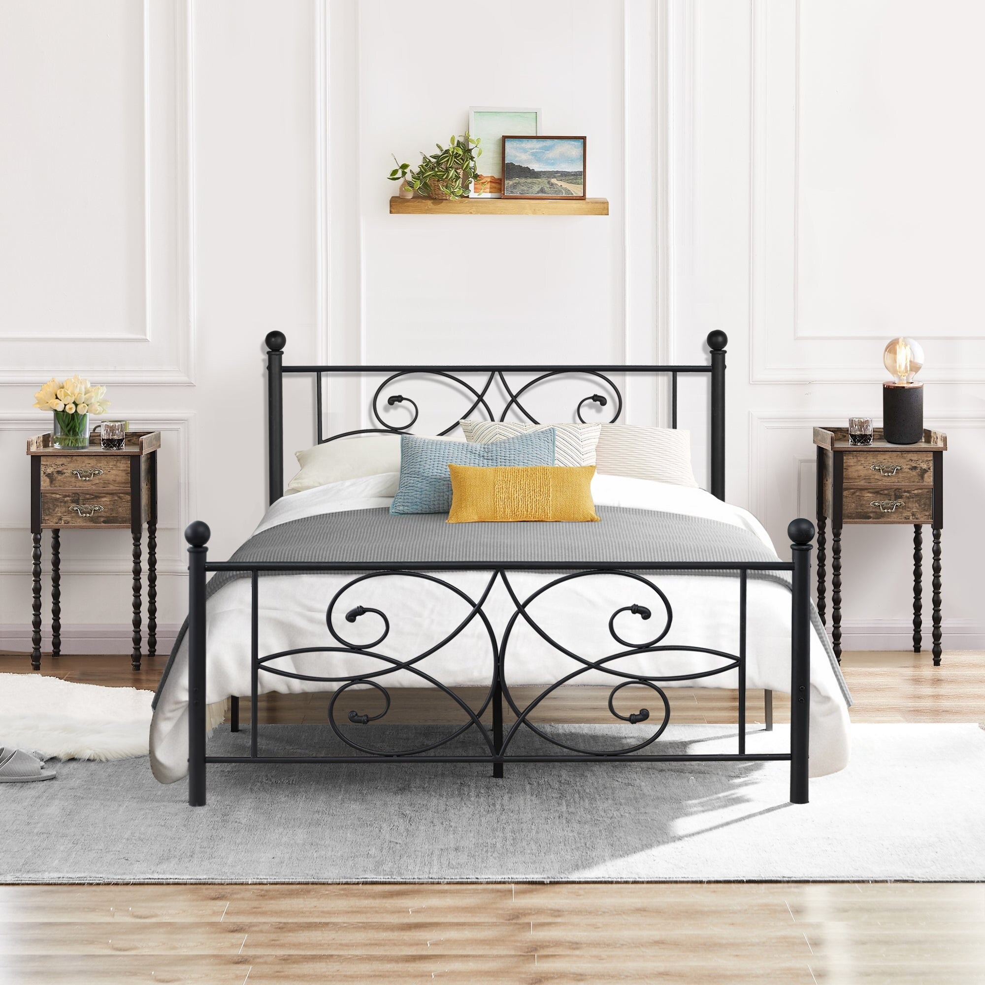 Taomika 3-pieces Bedroom Set with Metal Bed Frame and 2-Drawer Nightstands - - 35937071