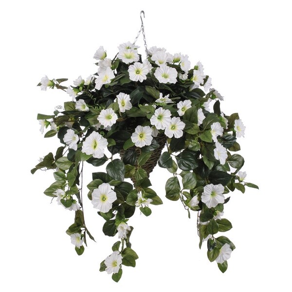 Faux White Petunia Hanging Basket