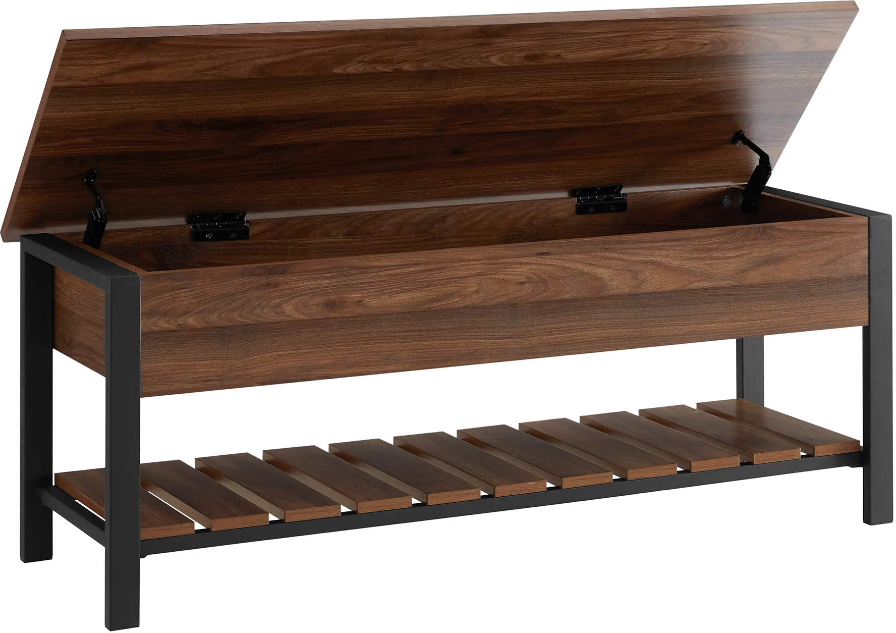 Open-Top Walnut Storage Bench with Shoe Shelf - Walker Edison