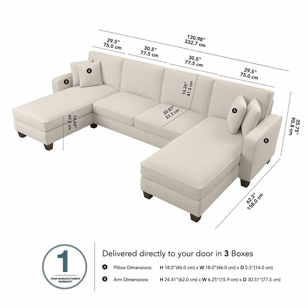 Stockton 130W Sectional Couch with Double Chaise by Bush Furniture