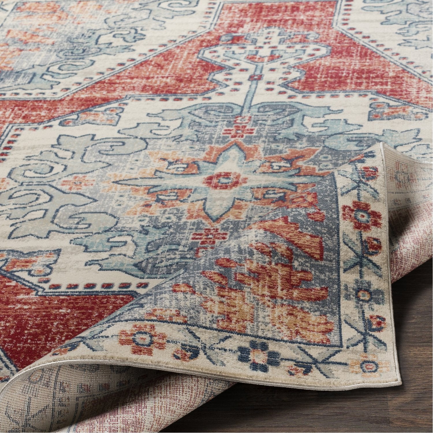 Bohemian Rug in Bright Red & Beige