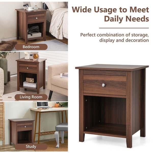 Costway 2 PCS Nightstand side Table with Drawer Open Shelf for Living