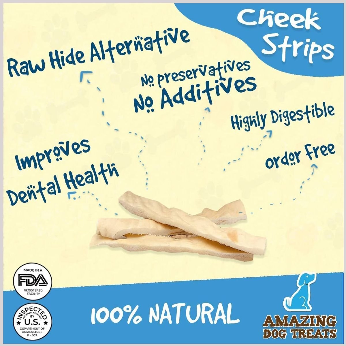 Amazing Dog Treats Beef Cheek Strips Dog Treats， 10-in， 5 count