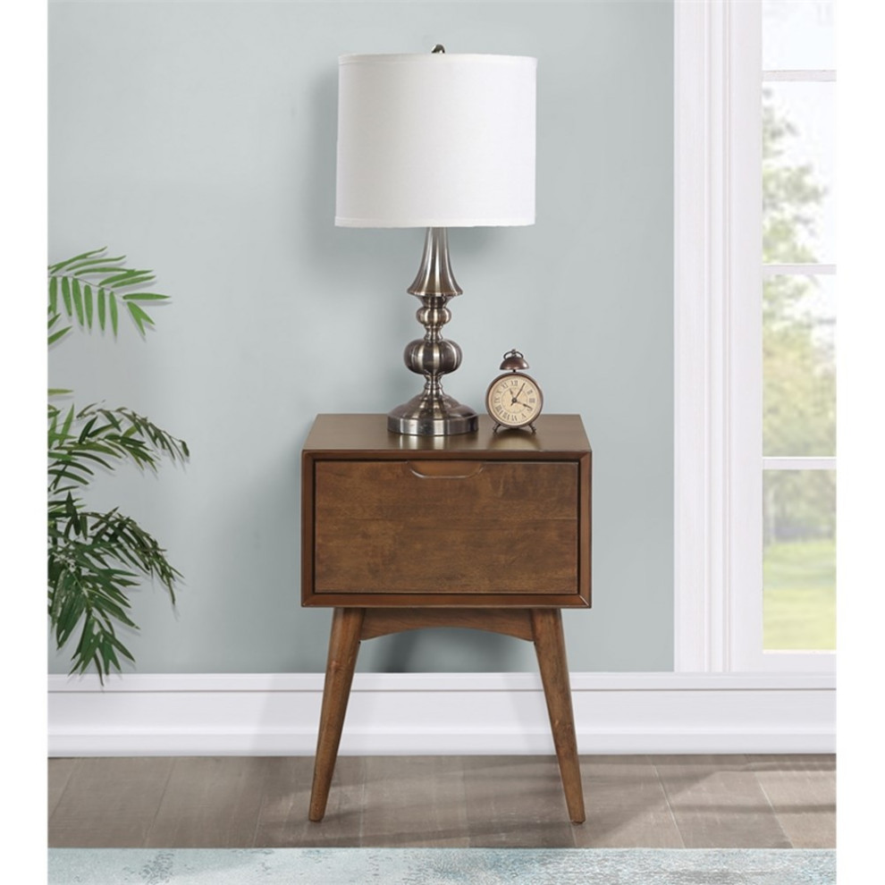 Copenhagen Wood Accent Table with Drawer in Walnut Finish   Midcentury   Side Tables And End Tables   by Homesquare  Houzz