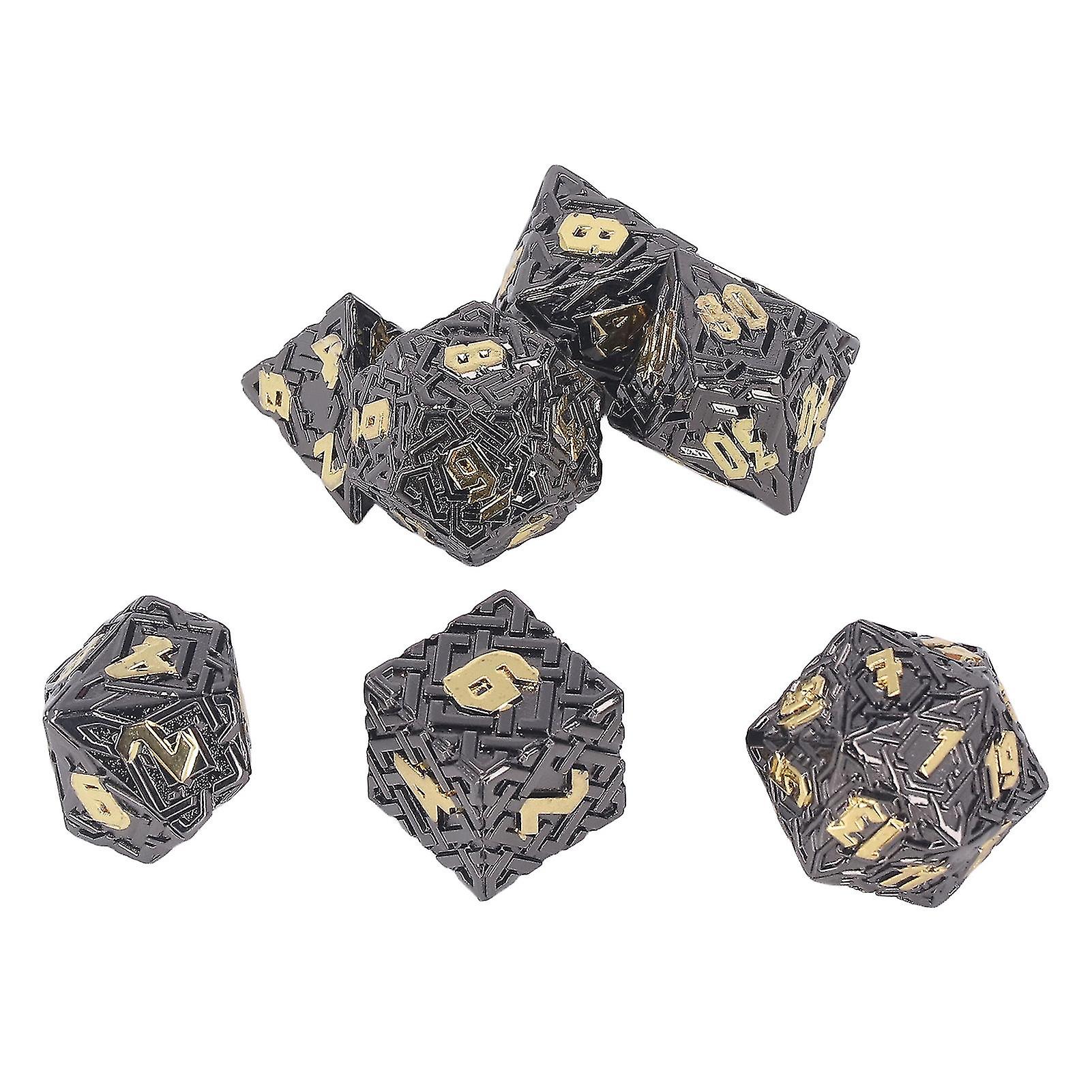 Solid Dices Toy Metal Polyhedron Clear Number Role Playing Rolling Dice Toy Set for Tabletop Electroplated Black Gold Font