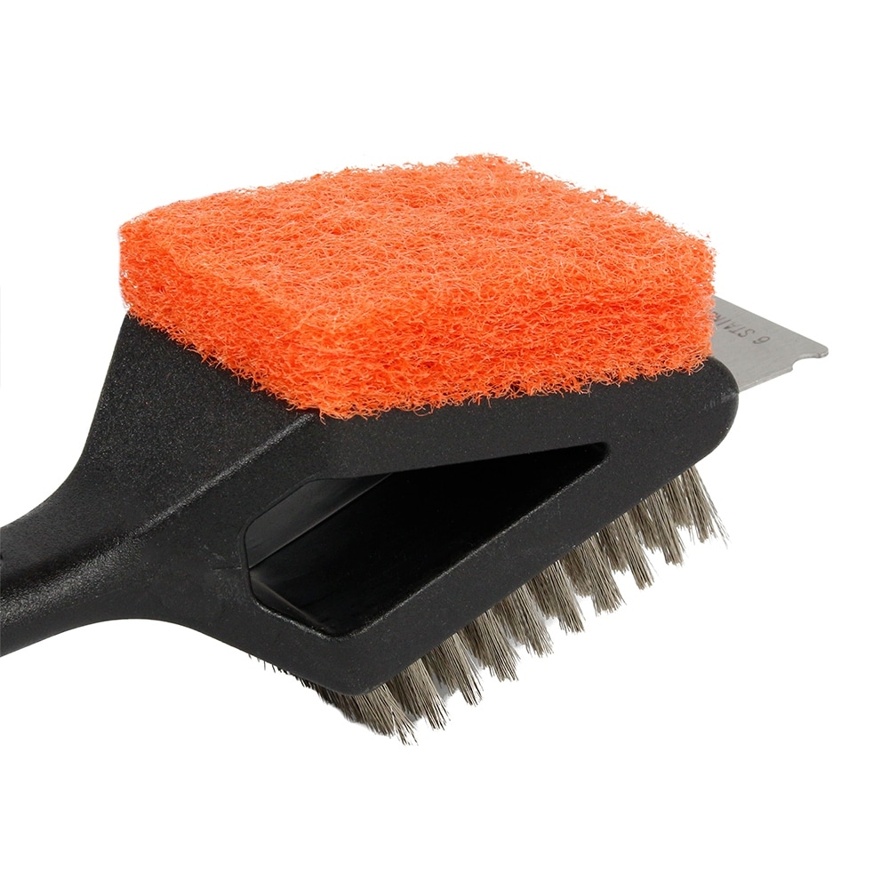 Mr Bar B Q Dual Head Grill Brush With Bristles  Scrub Pad And Scraper Blade