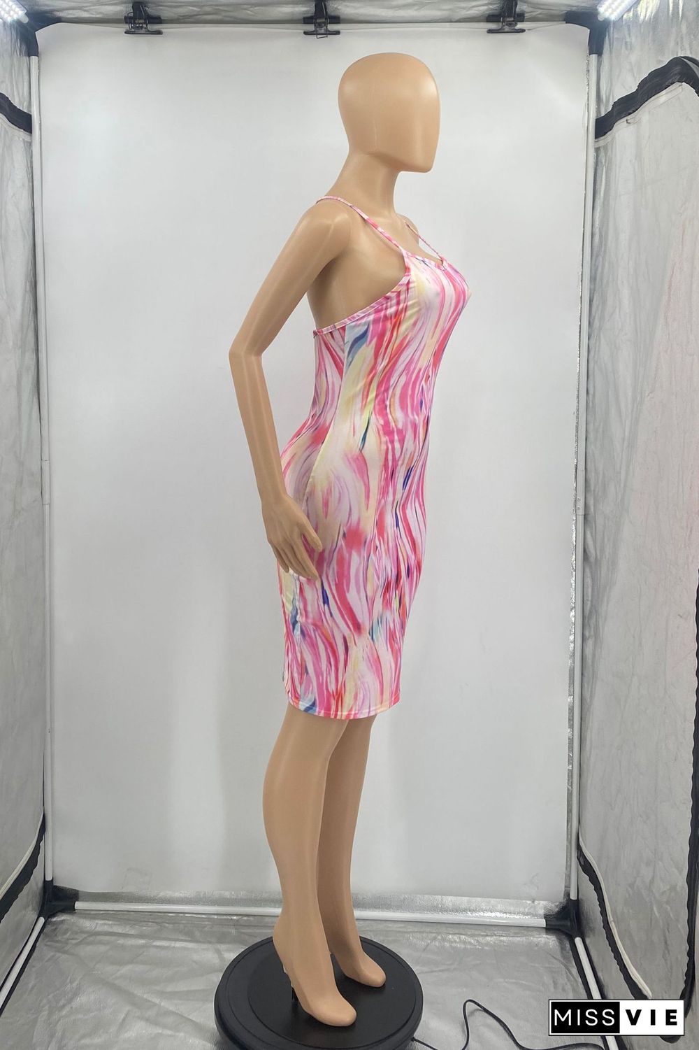 Tie Dye Print Bodycon Backless Sexy Slip Dress