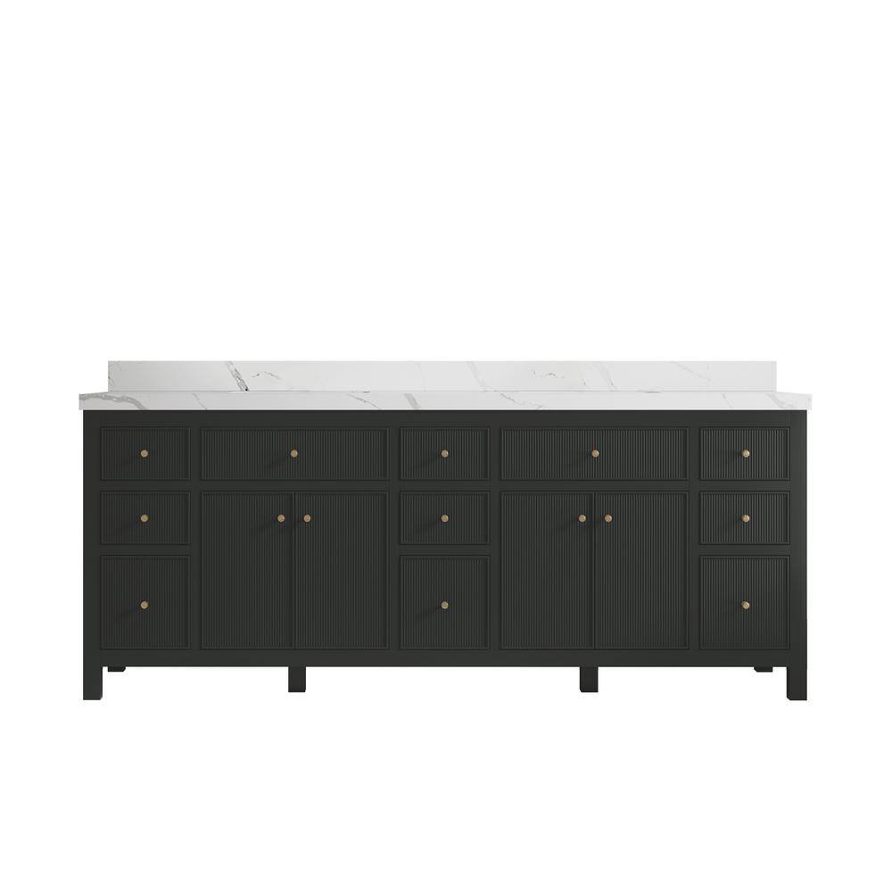 Willow Collections Sonoma 84 in. W x 22 in. D x 36 in. H Double Sink Bath Vanity in Black Top with 2 in. Calacatta Qt. Top SON_BLT_CA_LZ_84