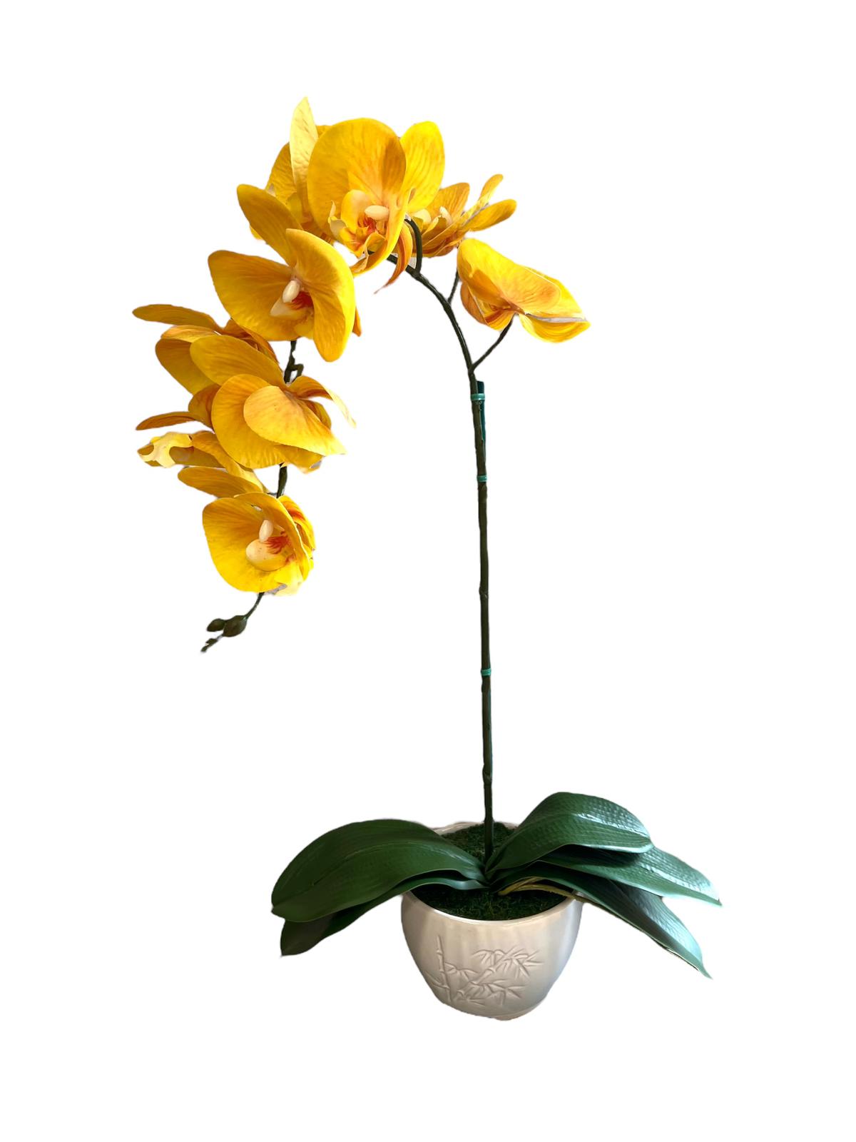 Artificial Gorgeous Yellow Orchid in Ceramic Pot