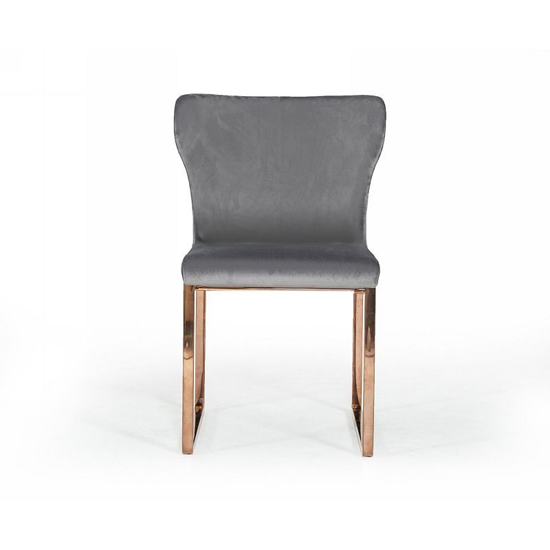 High Wing Back Metal Armless Dining Chair with Sled Base， Gray and Rosegold