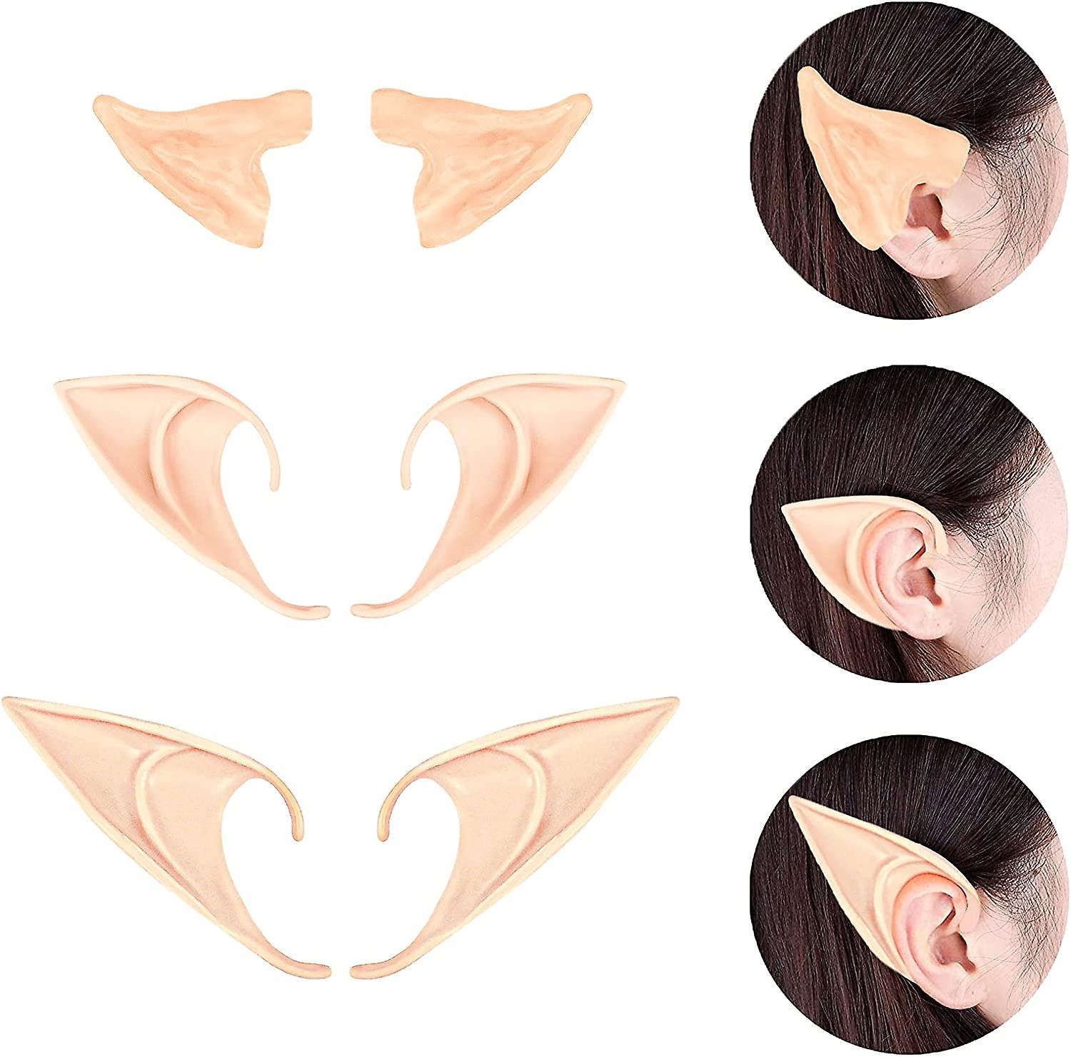 Latex Elf Ear，3 Pack Fairy Elf Ears Soft Pointy Goblin Ears For Halloween Christmas Cosplay