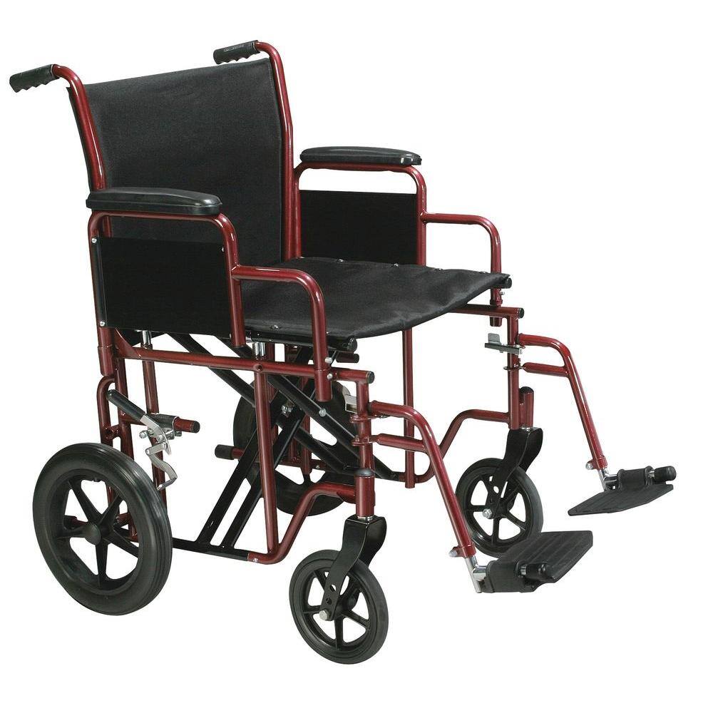 Drive Medical Bariatric Heavy Duty Transport Wheelchair with Swing-away Footrest Red BTR20-R