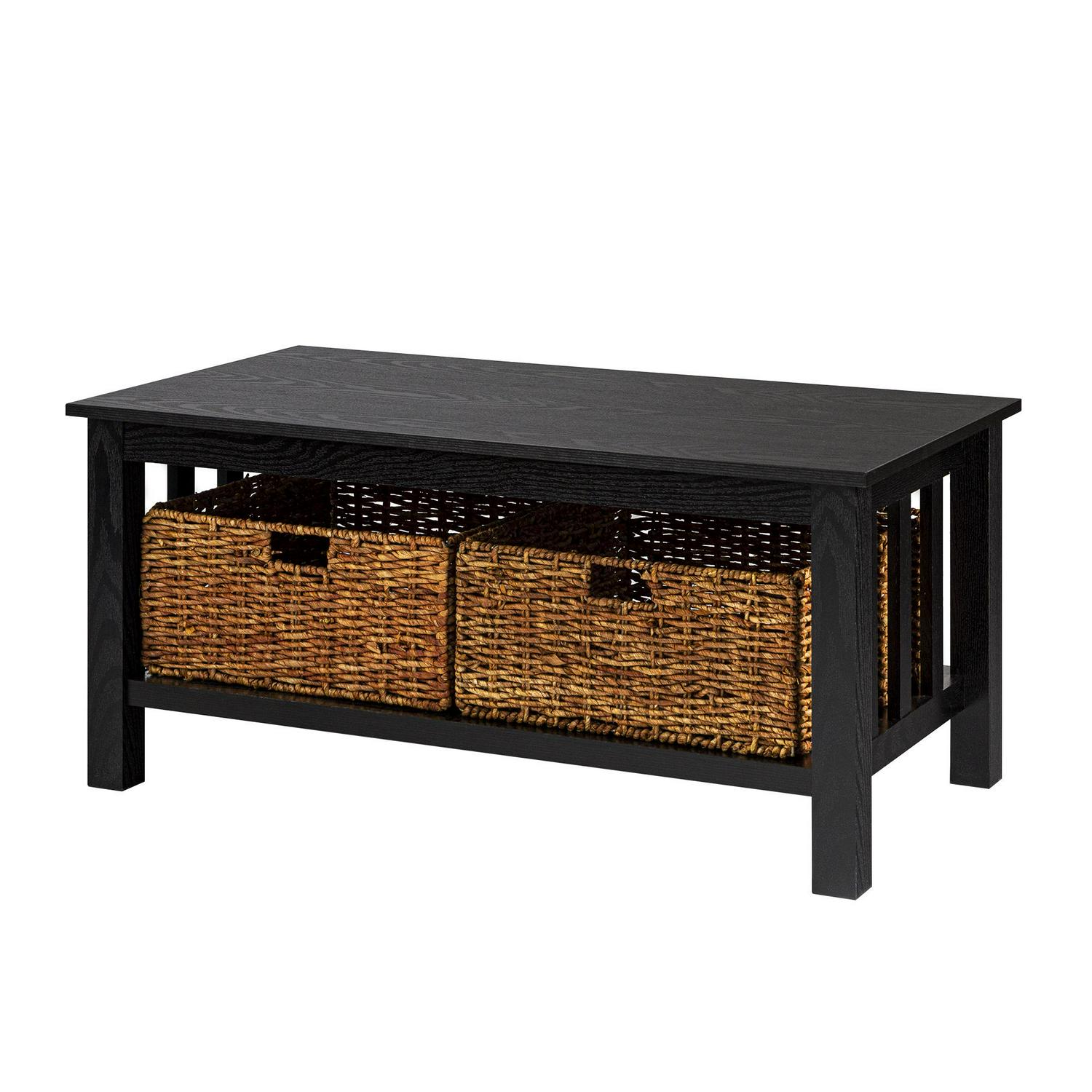 Woven Paths Traditional Storage Coffee Table with Bins， Black