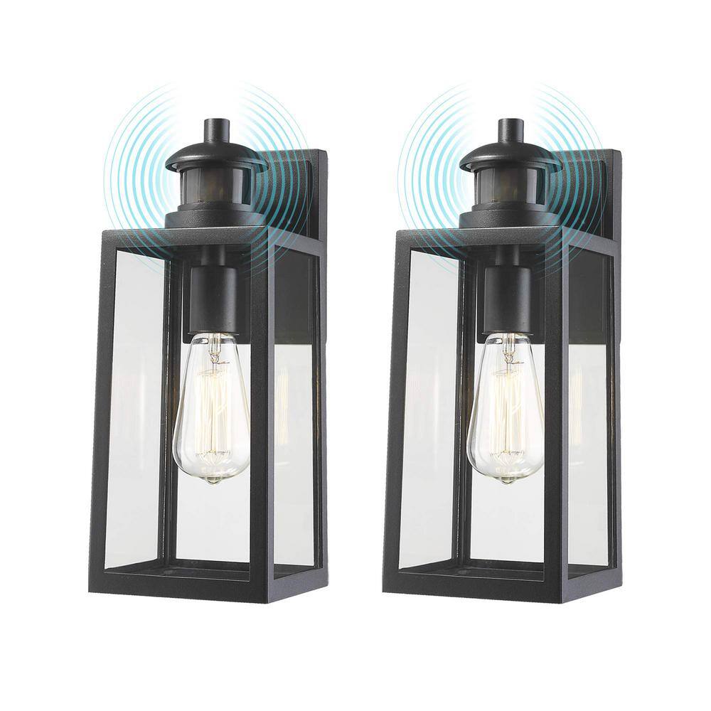 JAZAVA 1-Light Black Dusk to Dawn Motion Sensing Not Solar Outdoor Wall Lantern Light Sconce HD4FW25B-SE-2PK